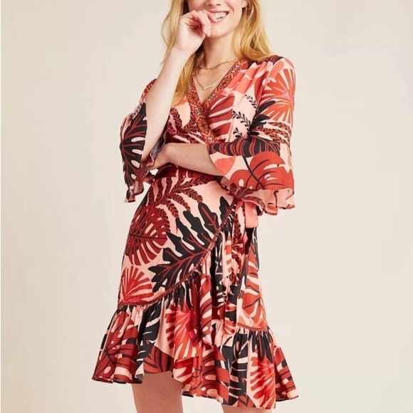 Farm Rio For Anthropologie Bruxelles Mini Dress XS Tropical Vacation Resortwear - Picture 1 of 16